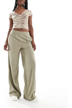 ONLY Wide leg pull on cord trouser in sage