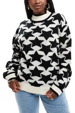 South Beach Funnel neck star knit jumper in