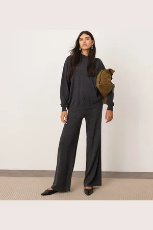 ASOS Premium cashmere blend knit wide leg trouser co-ord in charcoal