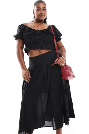 ASOS Curve dropped waist midi skirt with lining in