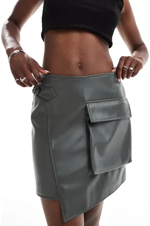 ASOS Leather look mini skirt in khaki
