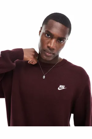 Nike Club Knit crew neck sweater in burgundy