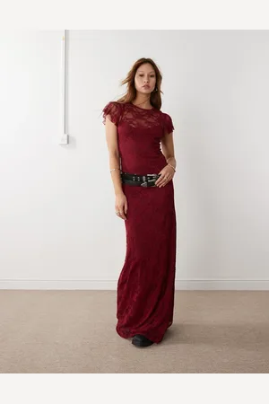 Reclaimed Lace maxi dress with slip in burgundy