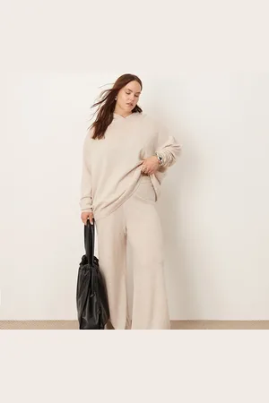ASOS Curve premium cashmere blend knit wide leg trouser co-ord in oat