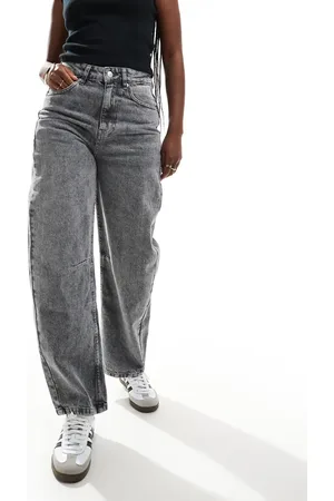 ASOS Barrel leg jeans with cinch waist in washed