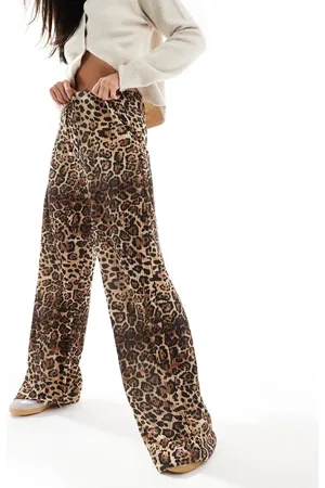 ASOS Plisse wide leg trousers in leopard print