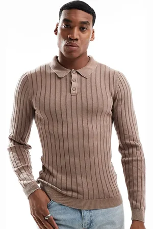 ASOS Knitted washed muscle rib polo jumper in