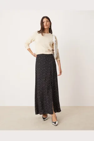 Miss Selfridge Split leg slip maxi skirt in polka dot