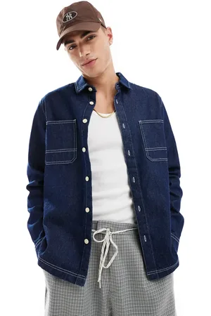 ASOS Relaxed denim shirt with top stitching in rinse wash