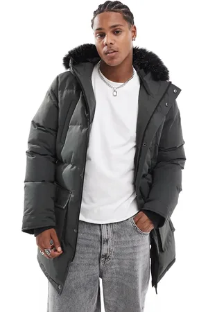 Brave Soul Padded parka jacket with faux fur hood in charcoal