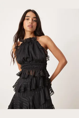 ASOS Occasion ruffle halter neck top co-ord in black
