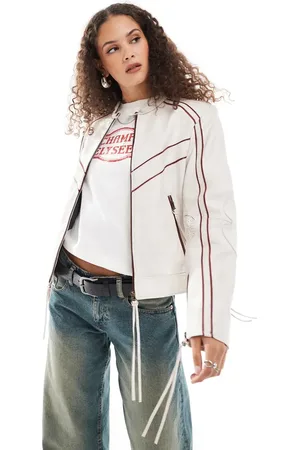 Urban Code Distressed leather tab collar motor jacket in