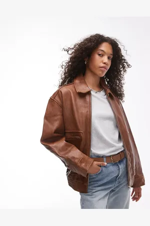 Topshop Premium real leather oversized bomber jacket in