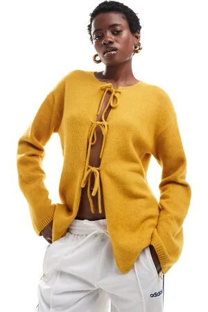 Monki Knit bow tie up cardigan in melange