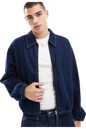 ASOS Cropped raw denim harrington jacket with contrast stitch
