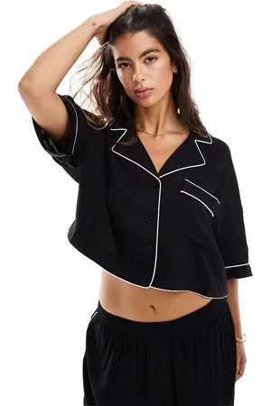 ASOS Super soft slinky crop pyjama shirt in with contrast binding