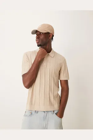 Abercrombie & Fitch Knitted polo in cream tonal stripe
