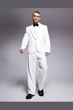 ASOS Wide fit tuxedo trousers in cream