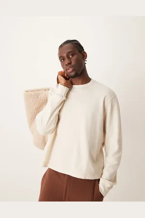 Abercrombie & Fitch Waffle crop long sleeve t-shirt in beige