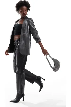 Pieces® Ruched sleeve blazer in metallic