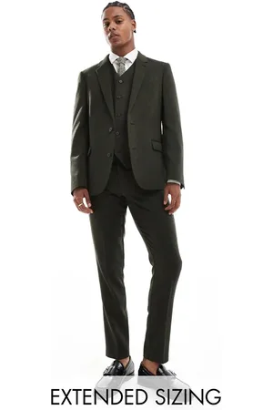 ASOS New skinny suit trousers in wool blend olive herringbone
