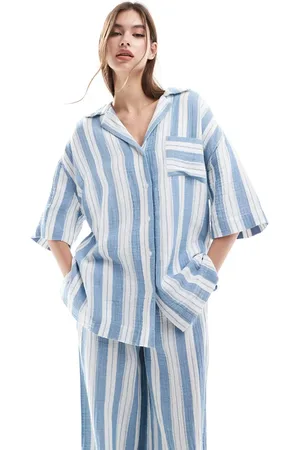 ASOS Oversized bowling shirt in pyjama stripe