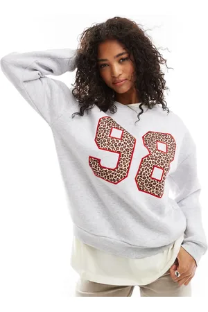 ASOS Oversized sweat with contrast stitch leopard number applique in marl