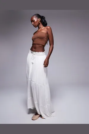 River Island Shirred metallic maxi skirt in cream