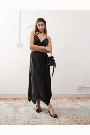 Miss Selfridge Satin maxi dress with lace insert in