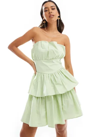 Collective The Label Bandeau tiered ruffle mini dress in apple