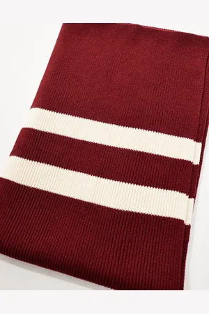 ASOS Knitted scarf with varsity stripe in burgundy