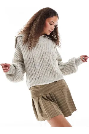 Urban Revivo Collar detail ribbed jumper in beige marl