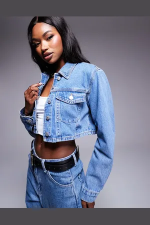 River Island Super crop denim jacket in medium wash
