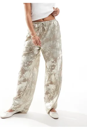 ONLY Foil print wide leg trouser in beige
