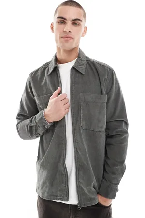 Only & Sons Zip through cord overshirt in dark khaki