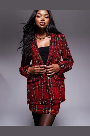 River Island Tartan boucle blazer co-ord in