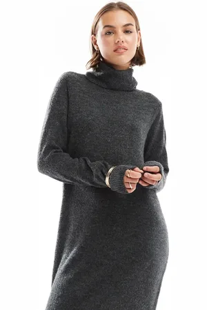 Pieces® Roll neck maxi jumper dress in dark melange