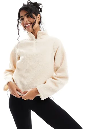 Brave Soul Long sleeve 3/4 zip fleece in cream