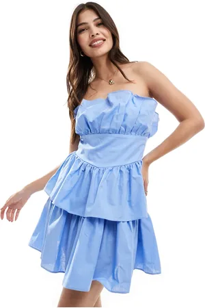 Collective The Label Bandeau tiered ruffle mini dress in sky