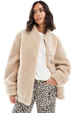 Miss Selfridge Oversized borg bomber jacket in stone