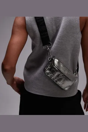 AllSaints Zoe leather crossbody bag in cracked gunmetal exclusive to asos