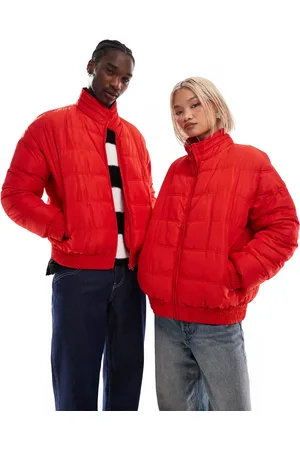 Reclaimed Unisex zip through puffer jacket in red