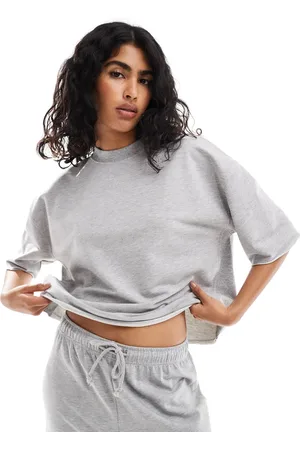 ASOS Lightweight short sleeve sweatshirt with raw hem in marl