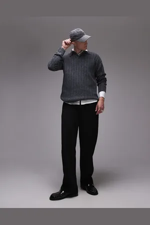 Topman Relaxed fit rib polo jumper in charcoal