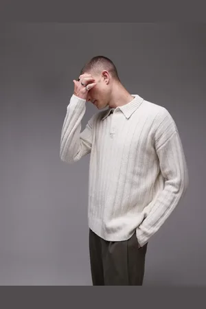 Topman Relaxed fit rib polo jumper in ecru