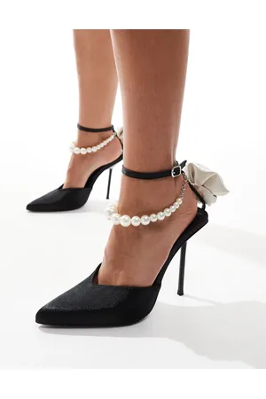 Public Desire Sariah pointed heels in with pearl ankle strap and corsage detail