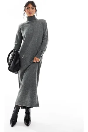 Pretty Lavish Knitted high neck maxi dress in charcoal