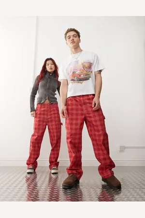 Reclaimed Unisex check print barrel leg trouser