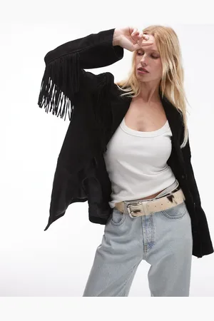 MANGO Suede jacket with arm tassles in