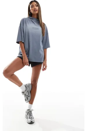 ASOS Weekend Collective high neck t-shirt with acid wash in charcoal